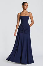 Robe Longue à Encolure Carrée et Drapé Latéral pour Femme | Idéale pour l'Été
