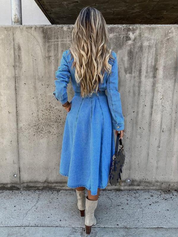 Robe en Denim Décolleté en V pour Femmes