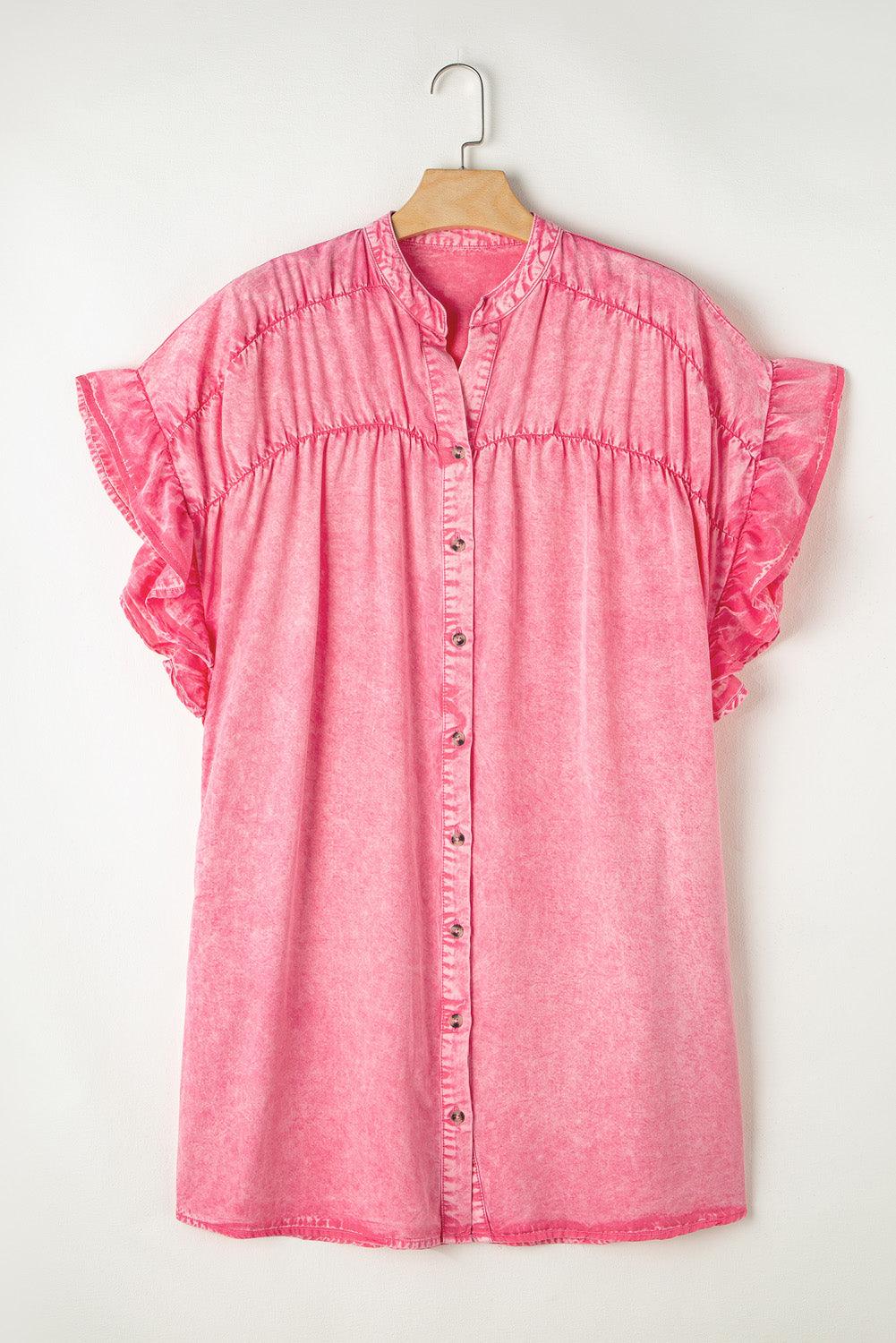 Robe Mini en Denim à Manches Courtes Volantes pour Femmes