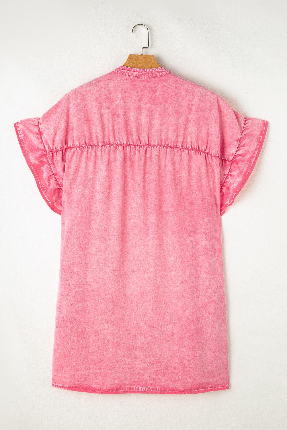 Robe Mini en Denim à Manches Courtes Volantes pour Femmes