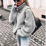 Pull en coton oversize à col roulé en grosse maille