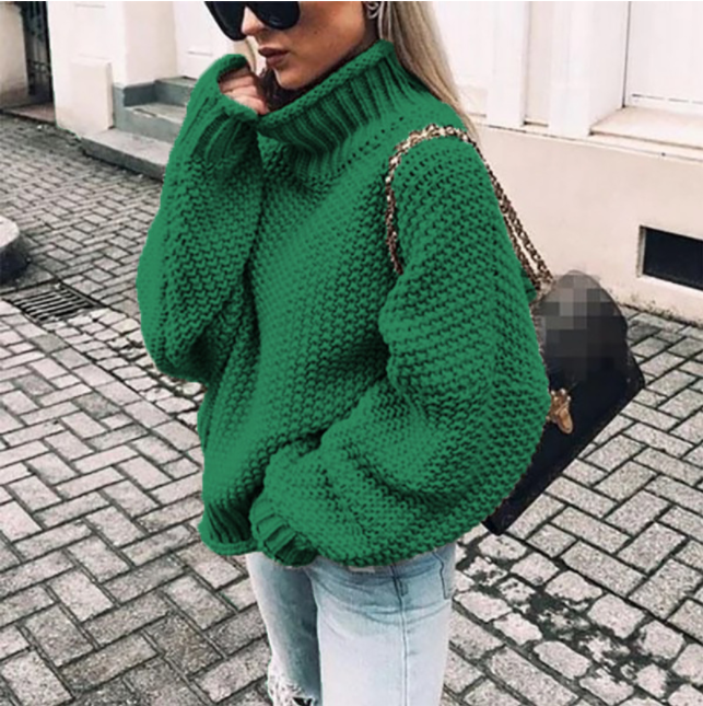 Pull en coton oversize à col roulé en grosse maille