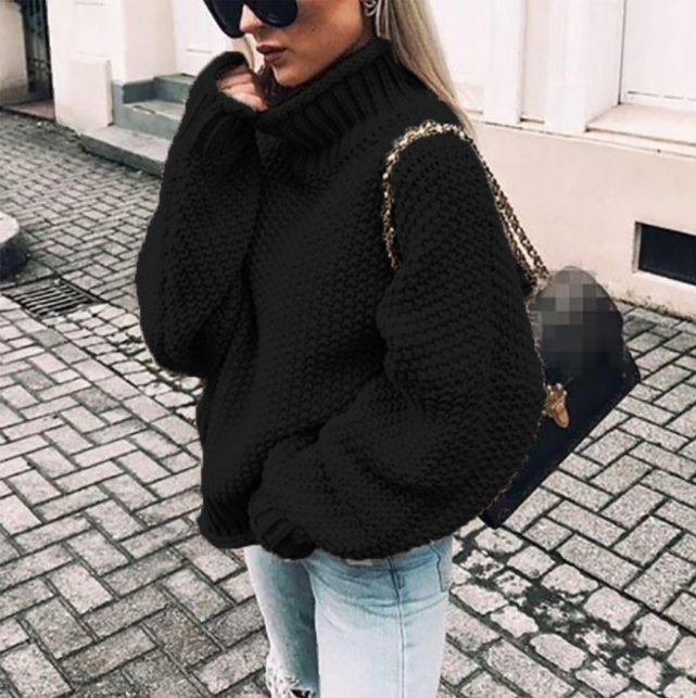 Pull en coton oversize à col roulé en grosse maille