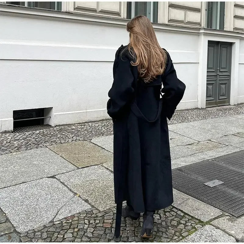 Manteau trench long à double boutonnage pour femmes