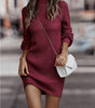 Robe Pull Courte Moulante à Manches Bouffantes et Col Roulé pour Femme