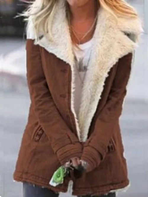 Veste Droite Style Militaire à Large Col en Fausse Fourrure Femme