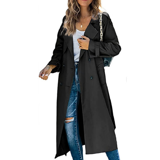 Trenchcoat Long Classique en Tons Unis pour Femmes