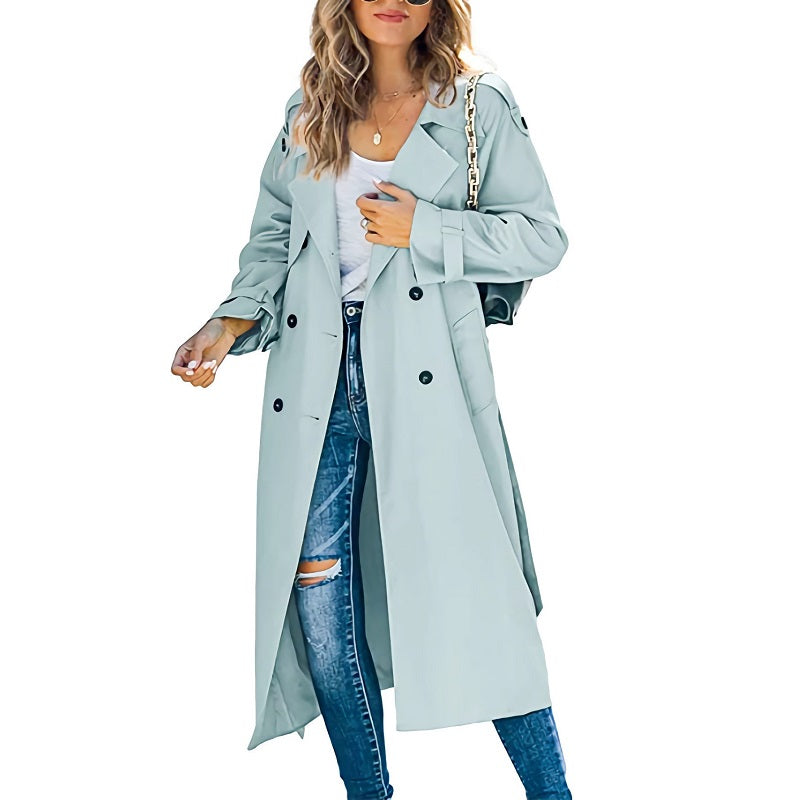 Trenchcoat Long Classique en Tons Unis pour Femmes