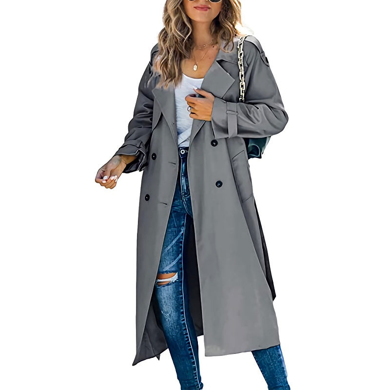 Trenchcoat Long Classique en Tons Unis pour Femmes