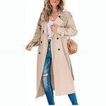 Trenchcoat Long Classique en Tons Unis pour Femmes