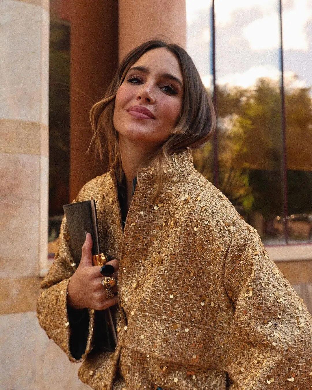 Veste Bomber Dorée Élégante pour Femmes