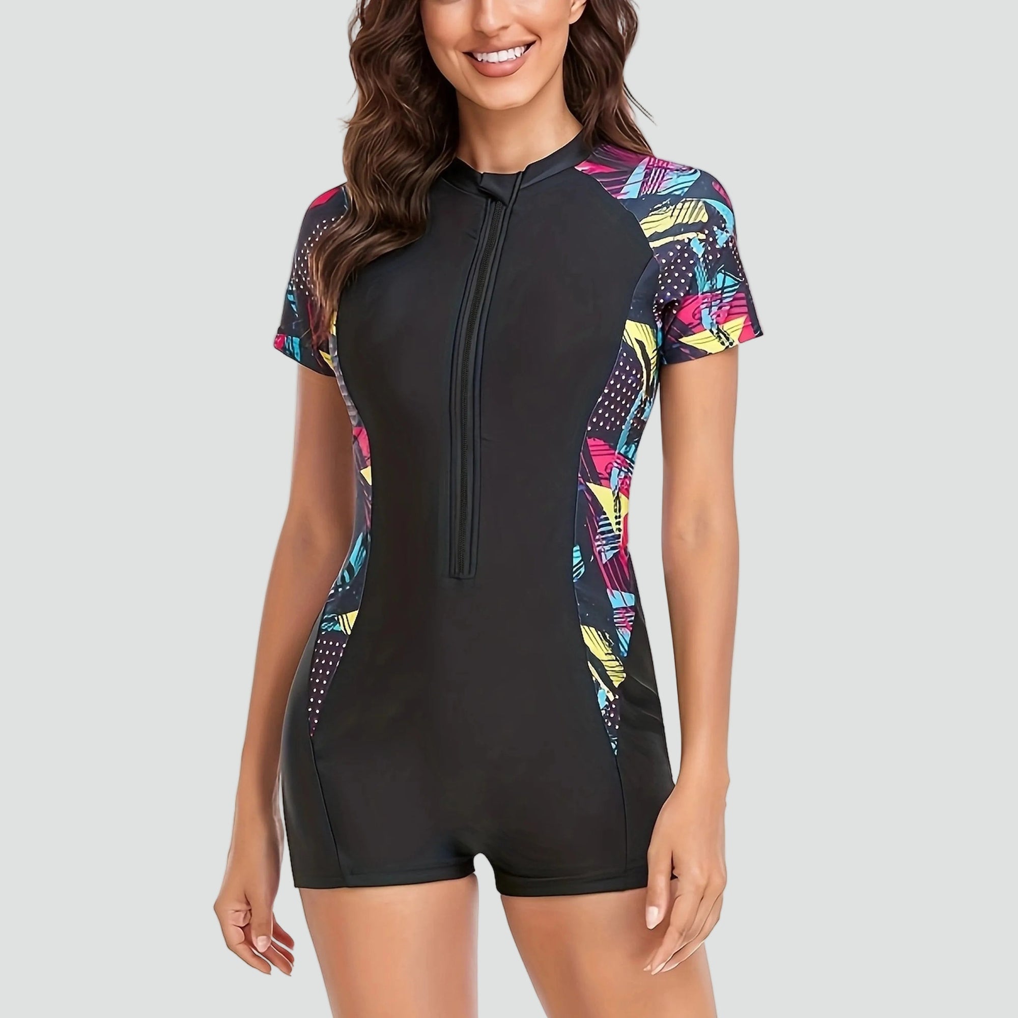 Maillot de Bain Une Pièce à Manches Courtes et Fermeture Éclair pour Femme | Idéale pour l'Été