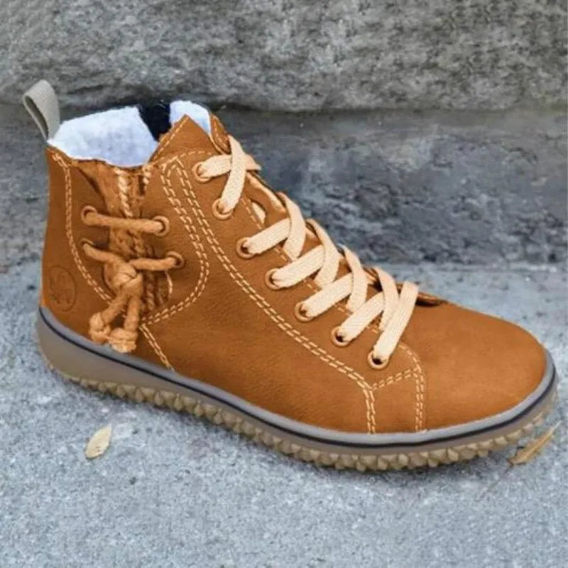 Bottine Fourrée à Lacets et Fermeture Zippée en Similicuir pour Femme