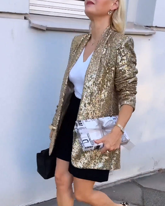 Veste à Paillettes Dorées pour Femmes