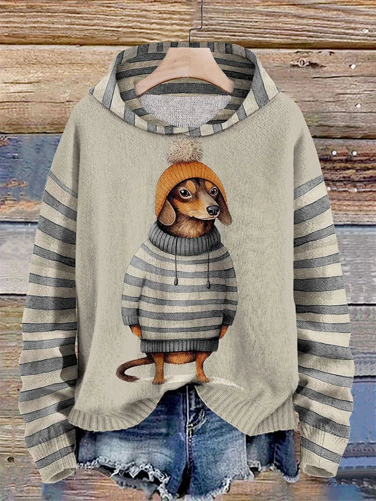 Sweat à Capuche Décontracté à Motif de Chien pour Femmes