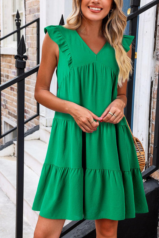 Robe Mini à Volants et Décolleté en V pour Femmes