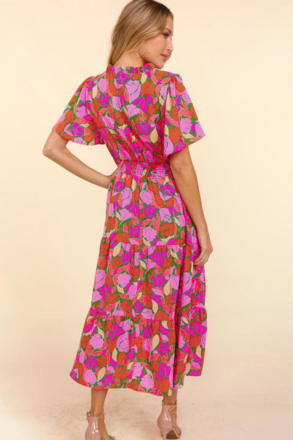 Robe Maxi à Imprimé Floral Taille Smockée pour Femmes