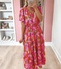 Robe Maxi à Imprimé Floral Taille Smockée pour Femmes