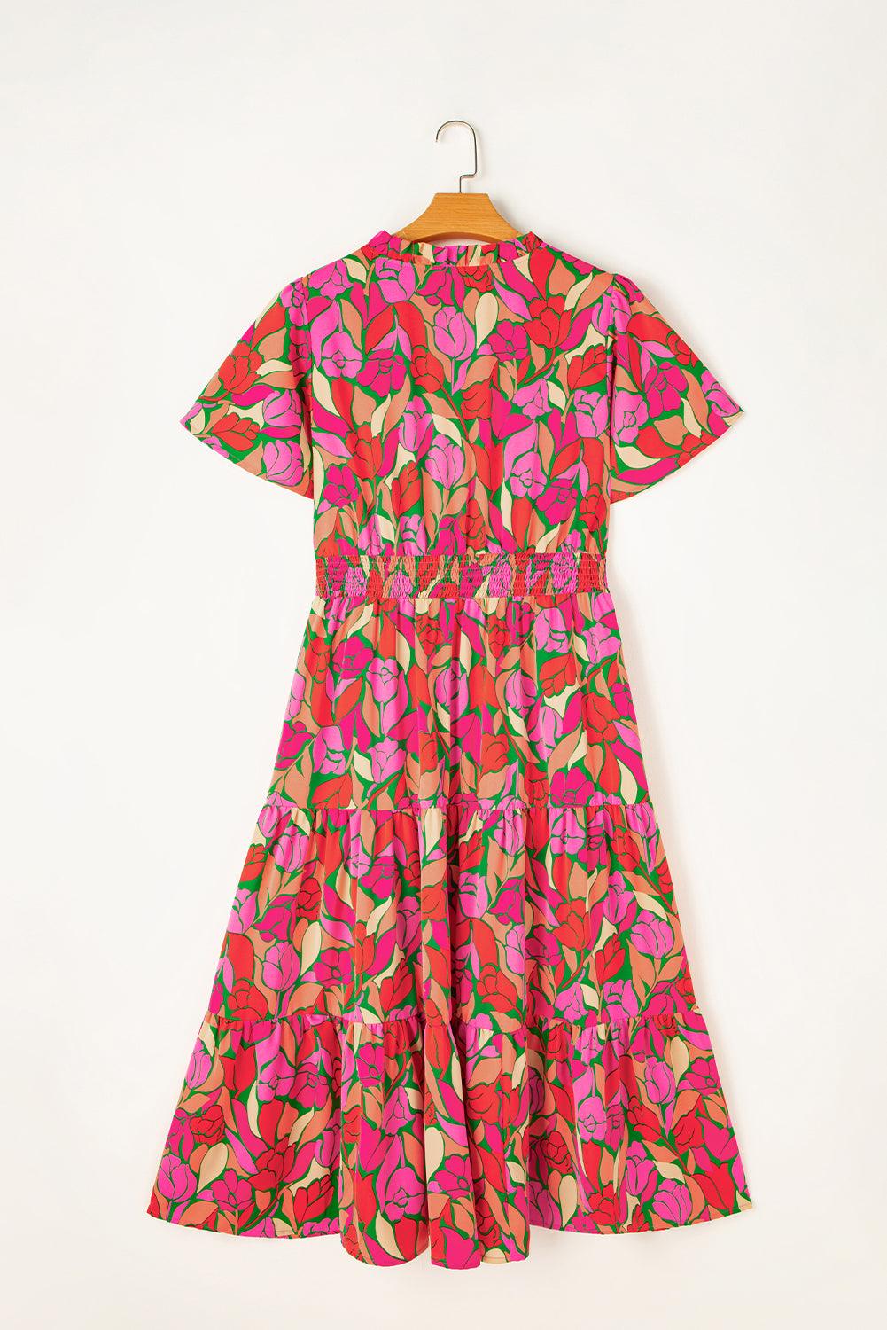 Robe Maxi à Imprimé Floral Taille Smockée pour Femmes