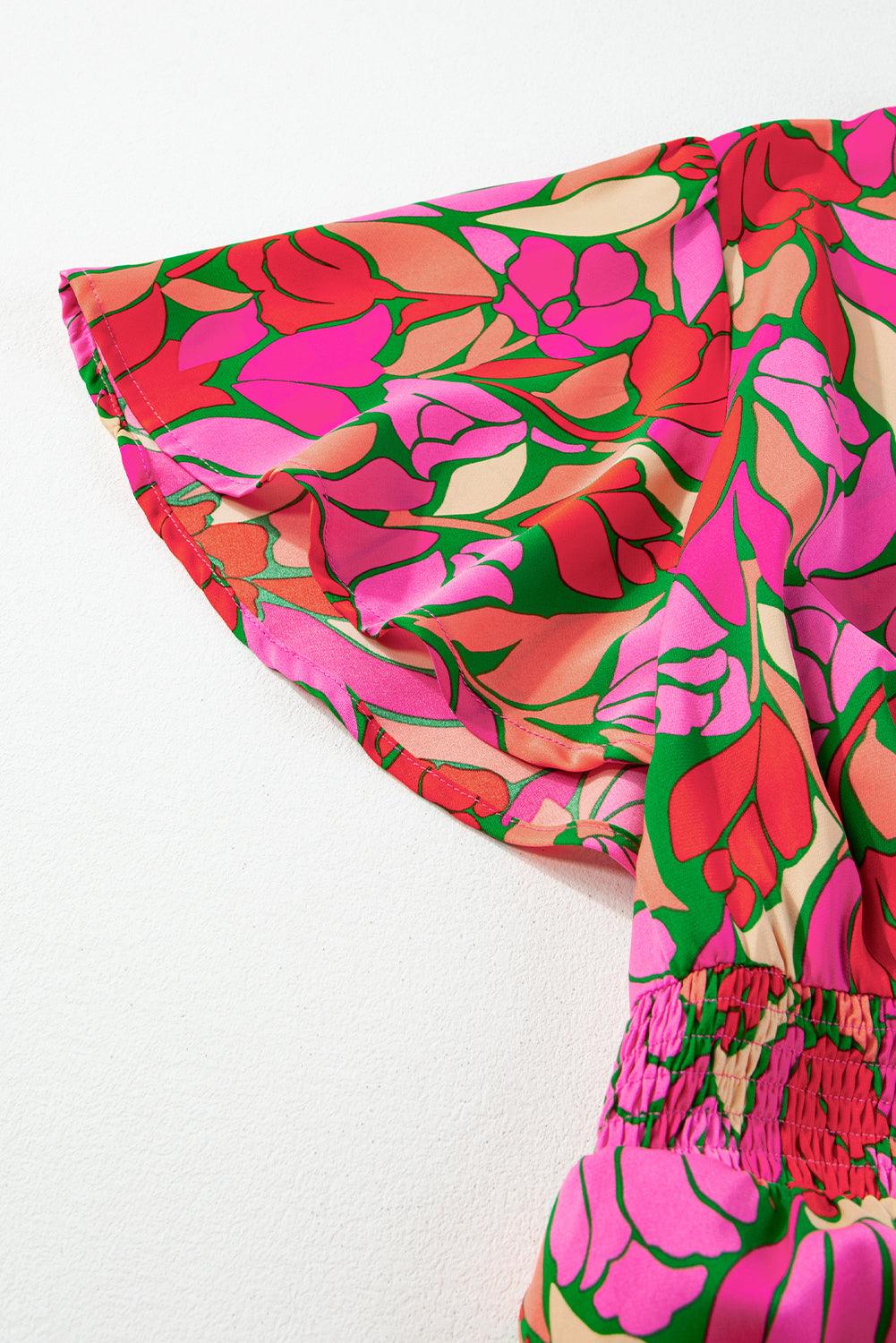 Robe Maxi à Imprimé Floral Taille Smockée pour Femmes