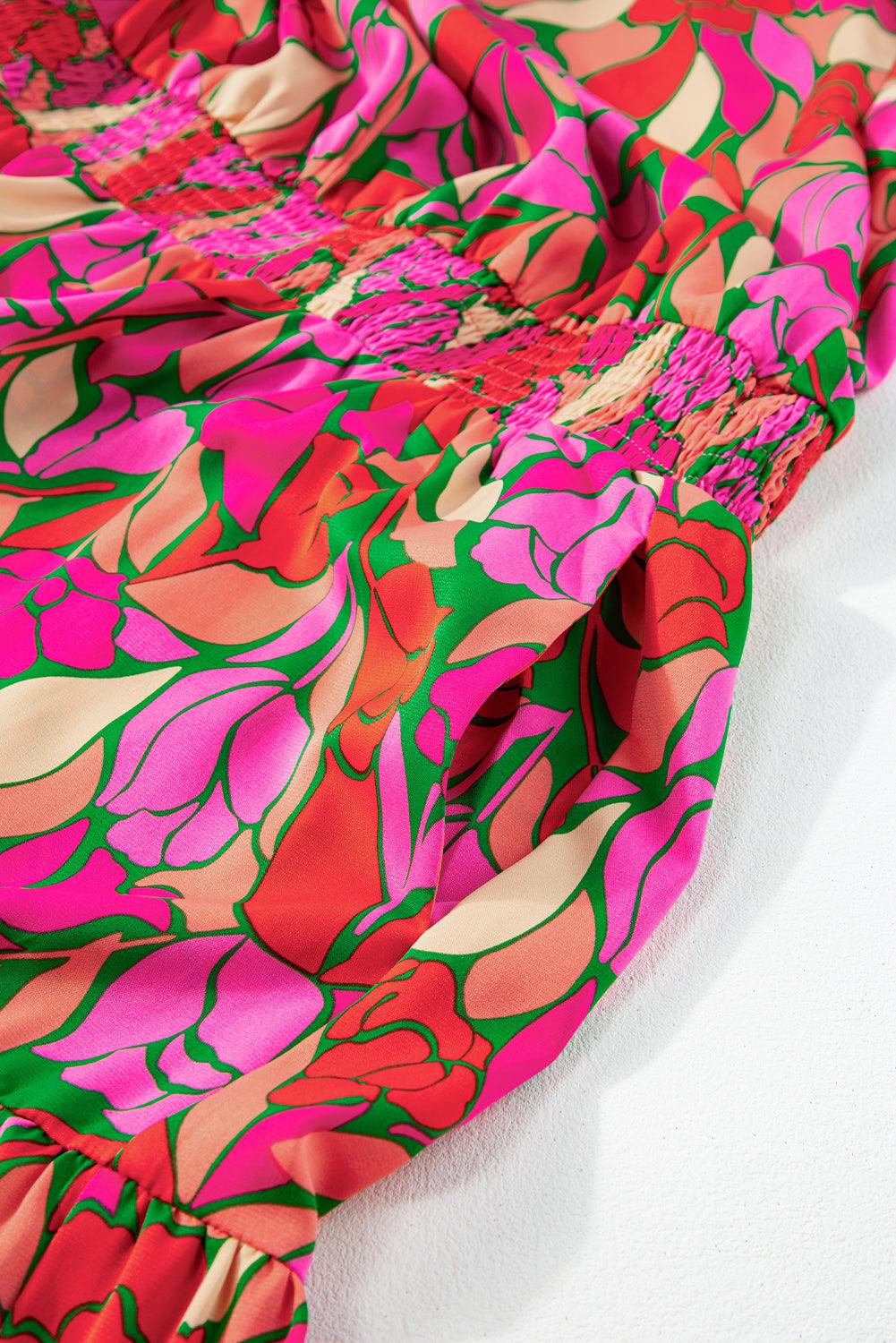 Robe Maxi à Imprimé Floral Taille Smockée pour Femmes