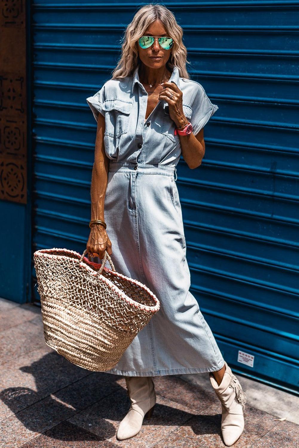 Robe Midi en Denim Élégante pour Femmes