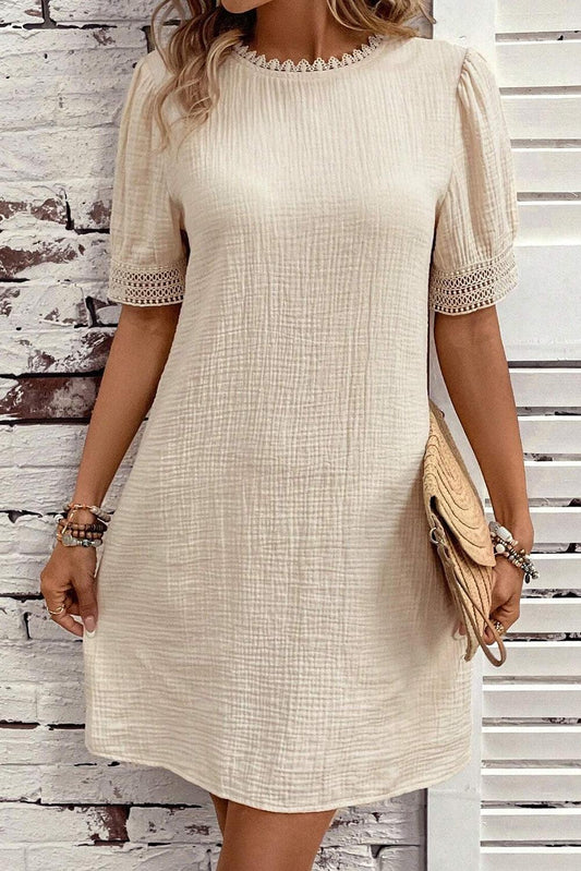 Robe Shift Chic en Dentelle avec Manches Bouffantes