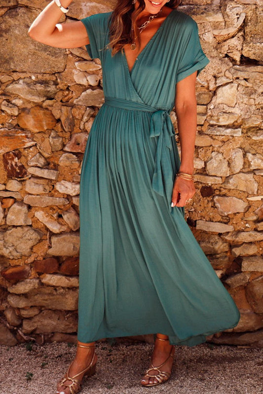 Robe Maxi Élégante à Col en V pour Femmes