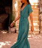 Robe Maxi Élégante à Col en V pour Femmes