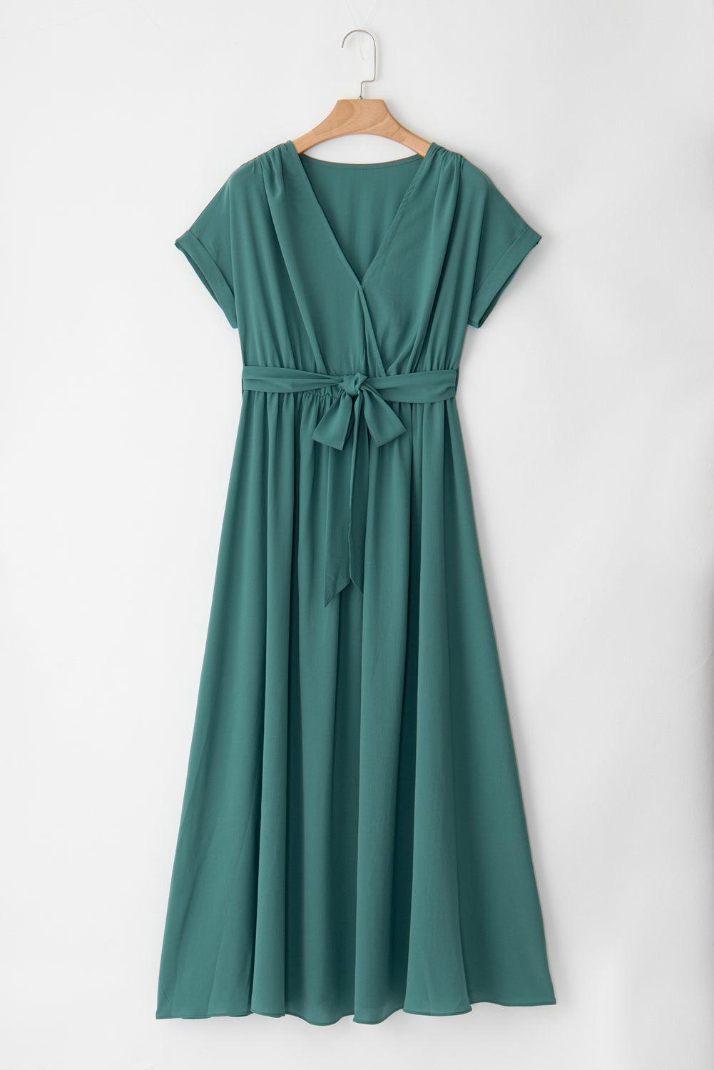 Robe Maxi Plissée Chic à Col V
