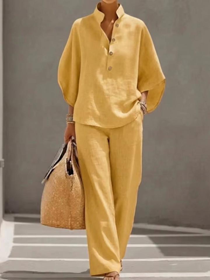 Ensemble Fluide à Manches Chauve-Souris et Pantalon Taille Haute pour Femme | Idéale pour l'Été
