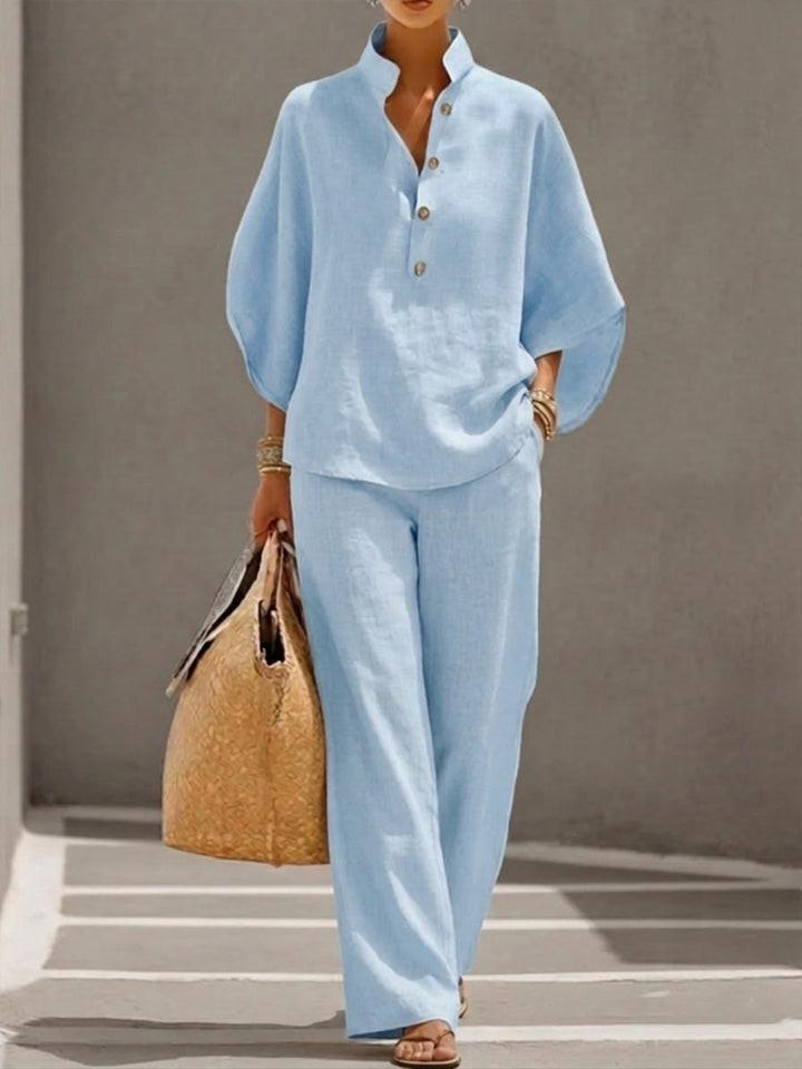 Ensemble Fluide à Manches Chauve-Souris et Pantalon Taille Haute pour Femme | Idéale pour l'Été