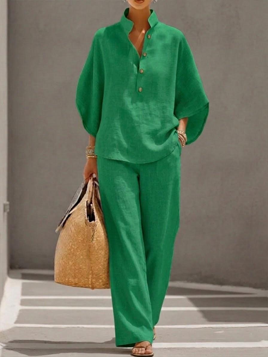 Ensemble Fluide à Manches Chauve-Souris et Pantalon Taille Haute pour Femme | Idéale pour l'Été
