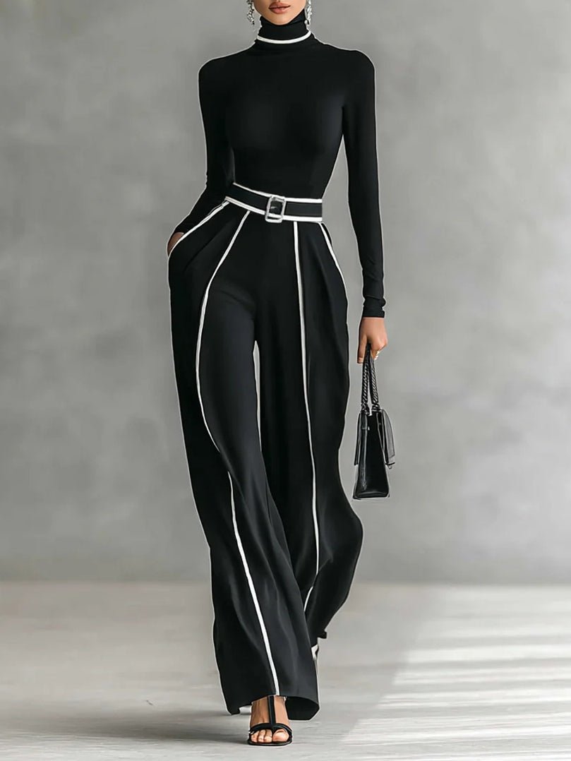Ensemble pantalon à jambes larges et haut à col montant pour femmes - Emilia Lane