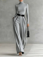 Ensemble pantalon à jambes larges et haut à col montant pour femmes - Emilia Lane