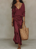 Ensemble Robe Midi Satinée et Pull en Laine pour Femme | Idéal pour le Quotidien - Emilia Lane