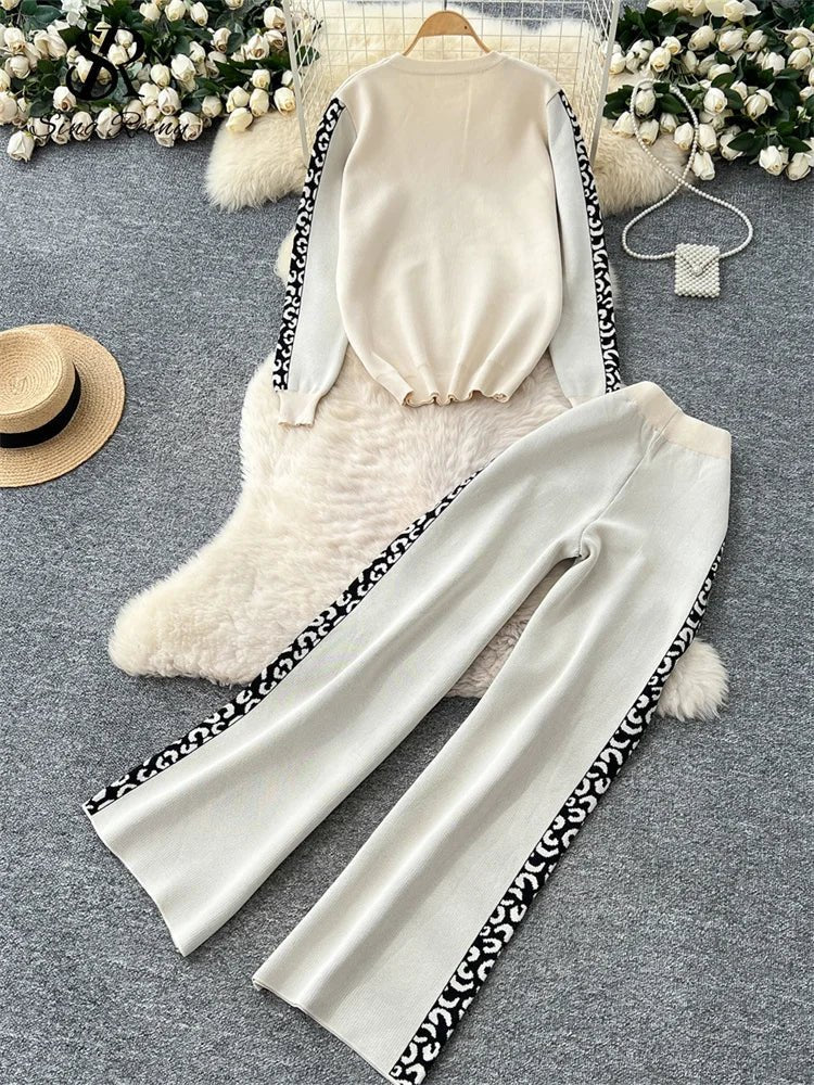Ensemble Tricoté Top à Manches Longues et Pantalon à Jambes Larges pour Femme - Emilia Lane