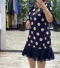 Robe Plissée Pois Pink Navy Coupe Ajustée