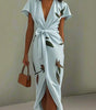 Robe Midi Imprimée Ceinturée pour Femmes