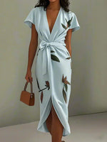 Robe Midi Imprimée Ceinturée pour Femmes