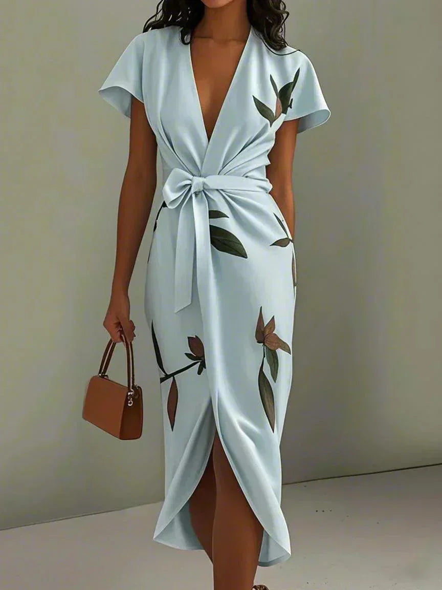 Robe Midi Imprimée Ceinturée pour Femmes