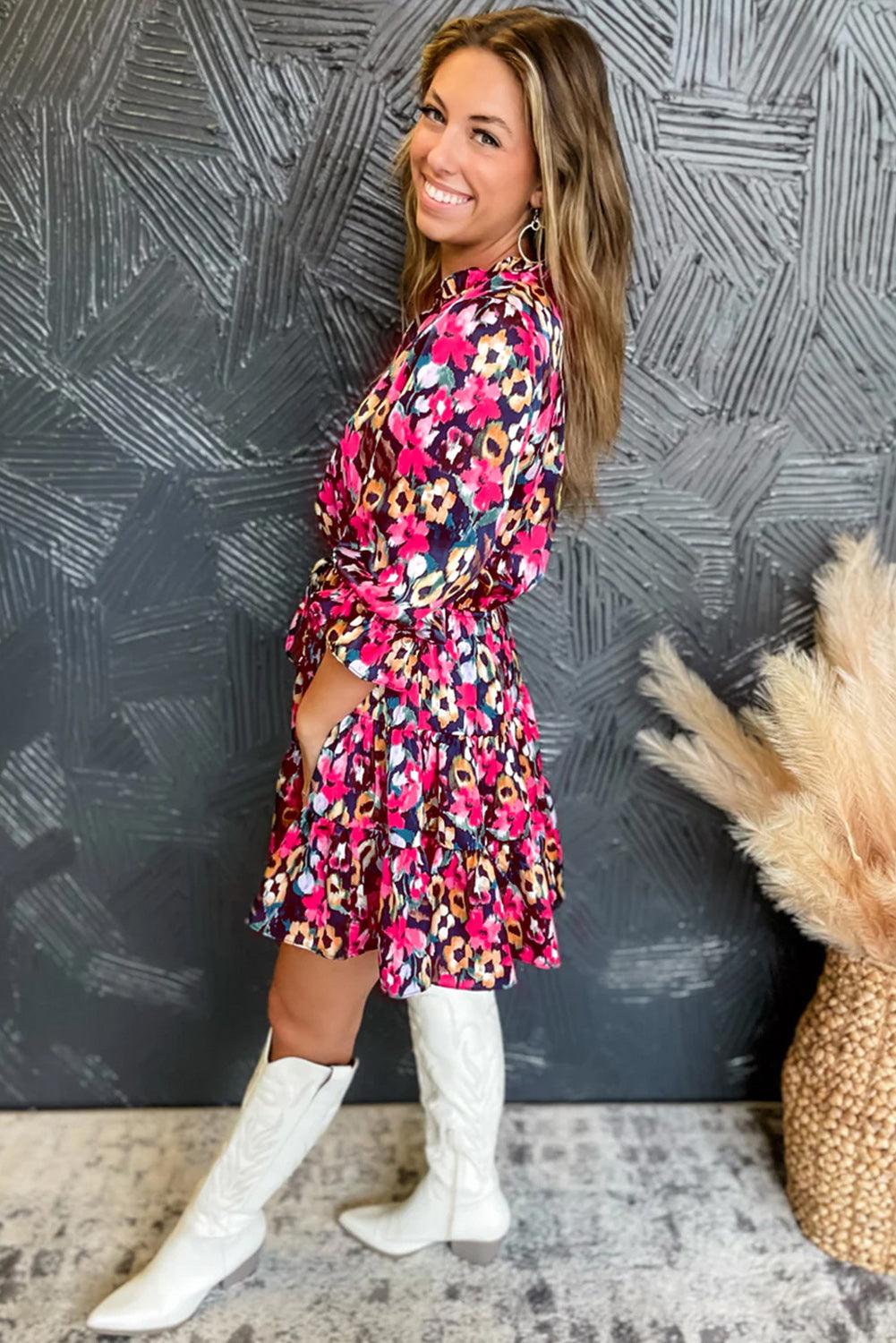Robe Imprimée Floral à Volants pour Femmes