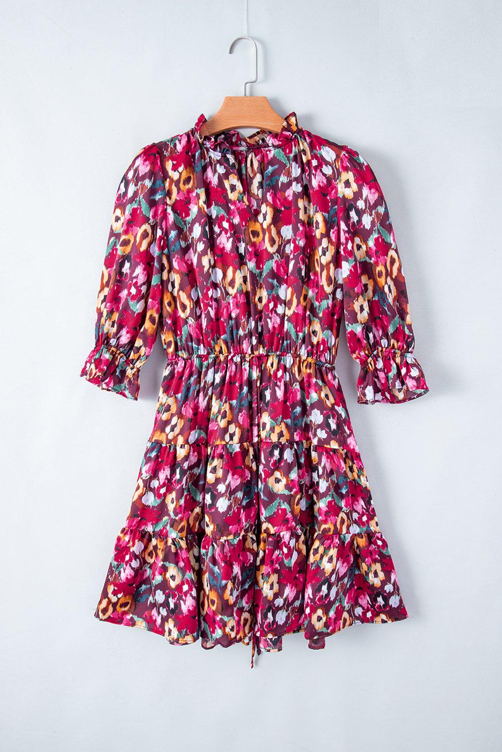 Robe Imprimée Floral à Volants pour Femmes