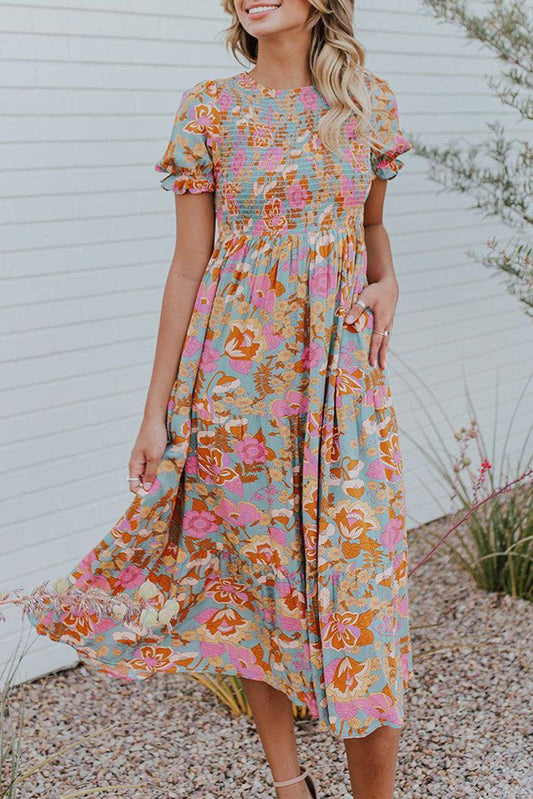 Robe Florale à Manches Bouffantes pour Femmes