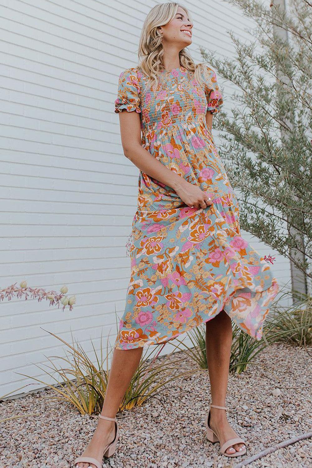 Robe Florale à Manches Bouffantes pour Femmes