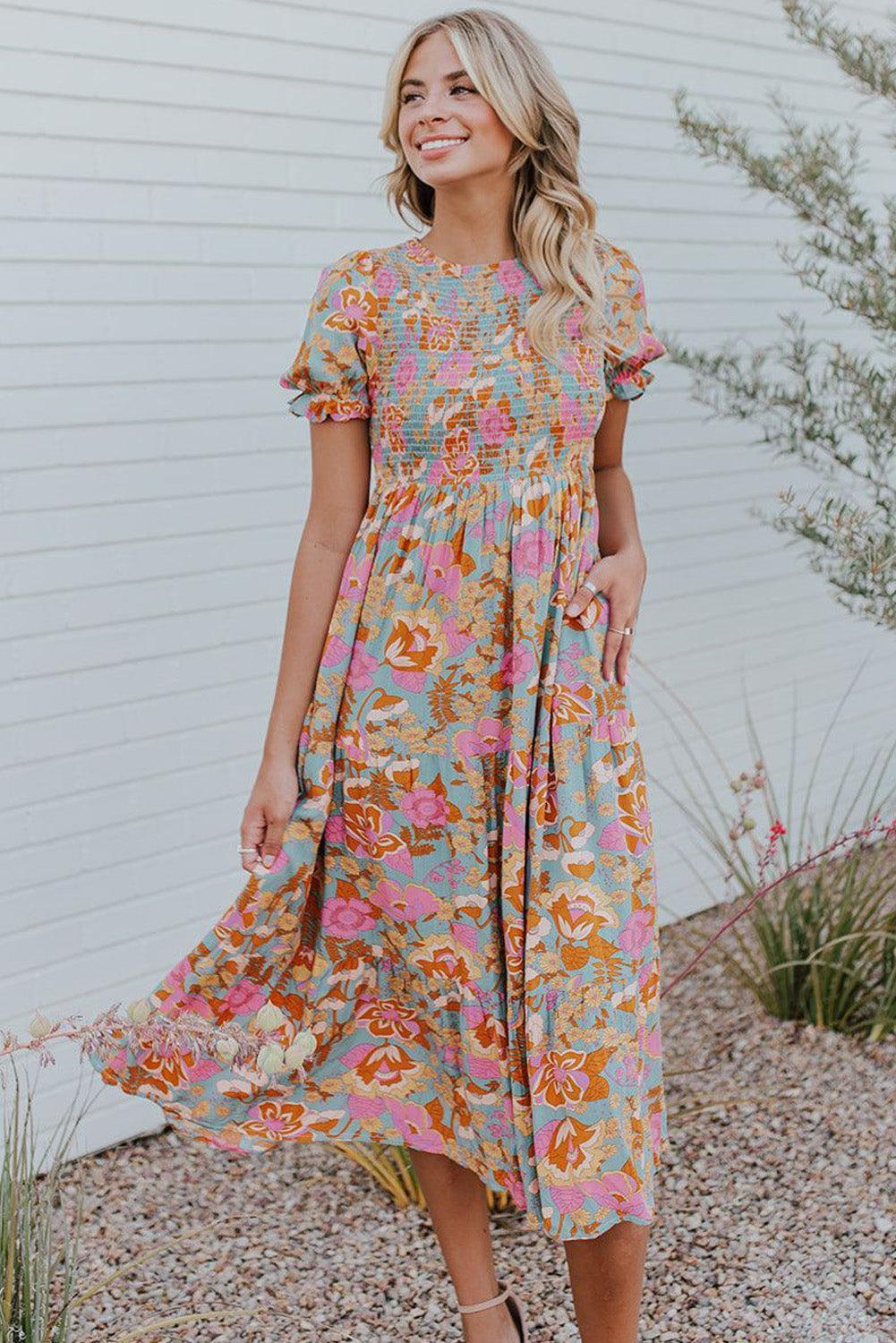 Robe Florale à Manches Bouffantes pour Femmes