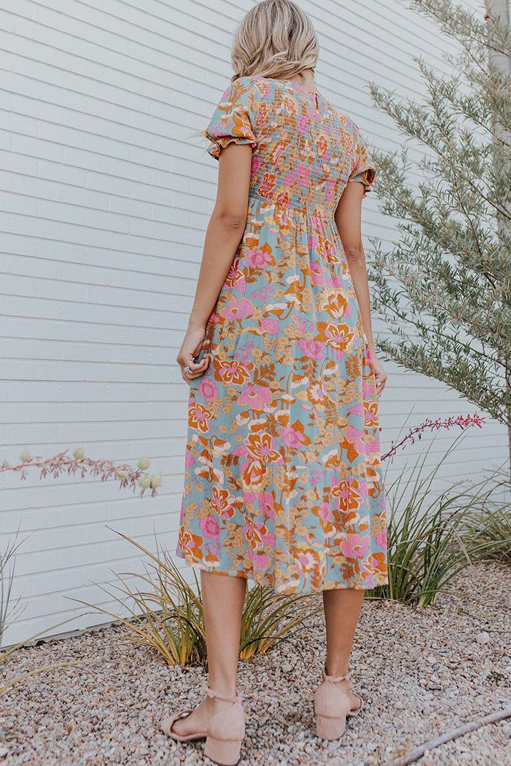Robe Florale à Manches Bouffantes pour Femmes