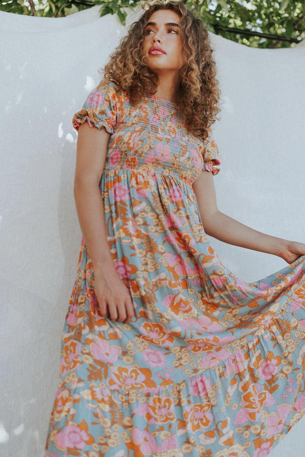Robe Florale à Manches Bouffantes pour Femmes