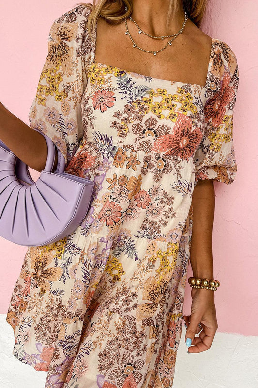 Robe Mini Florale à Manches Courtes pour Femmes