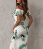 Robe Midi Imprimée Fleurie à Épaules Dégagées